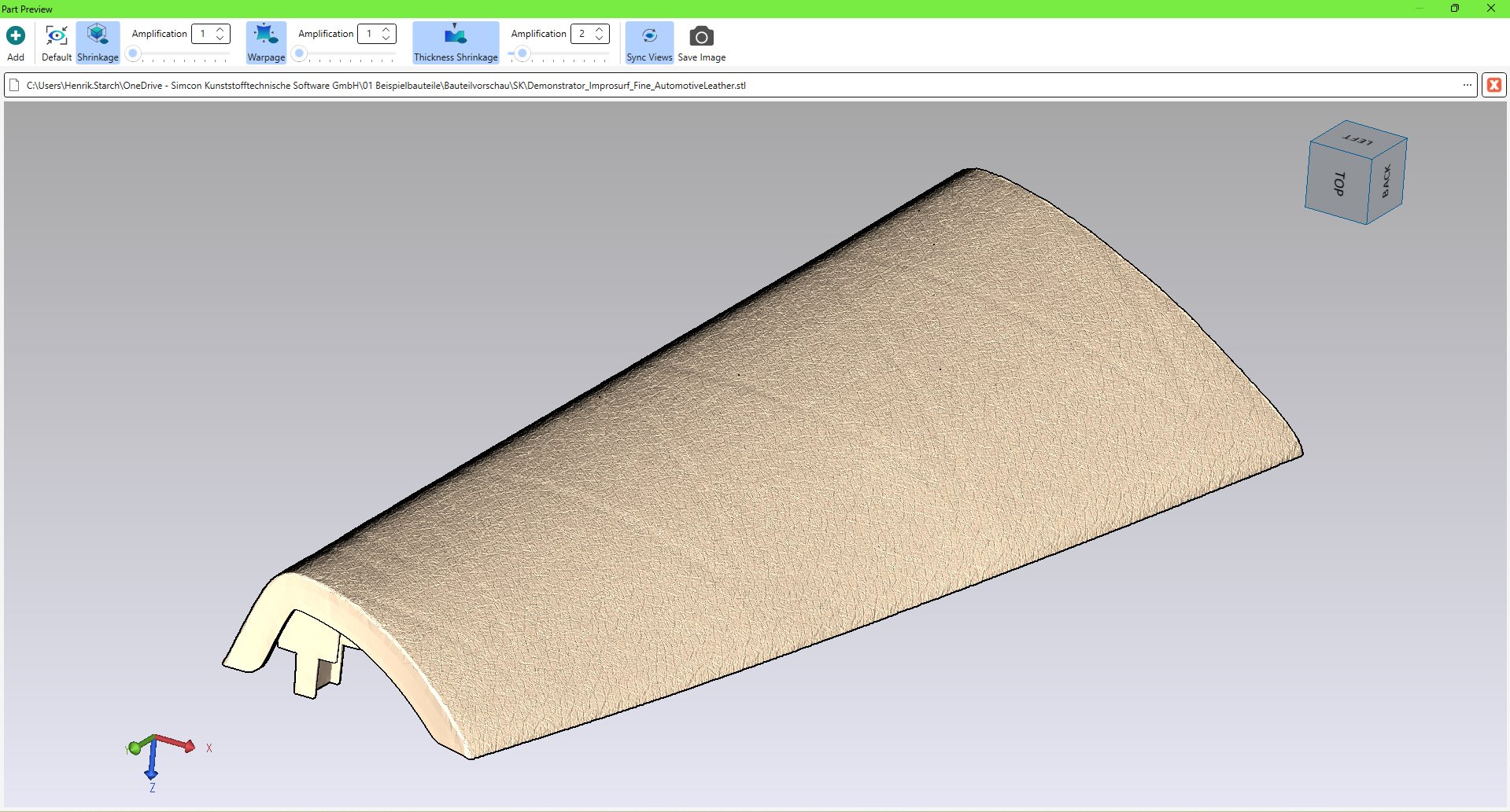 Fotorealistische Darstellung eines Kunststoffspritzgussteils mit authentischer Oberflächenstruktur, die die Beschaffenheit des Teils, Verformungen und sein Aussehen unter realistischen Lichtverhältnissen veranschaulicht. Ideal für genaue Designprüfungen und die Identifizierung von Fehlern vor Produktionsbeginn.