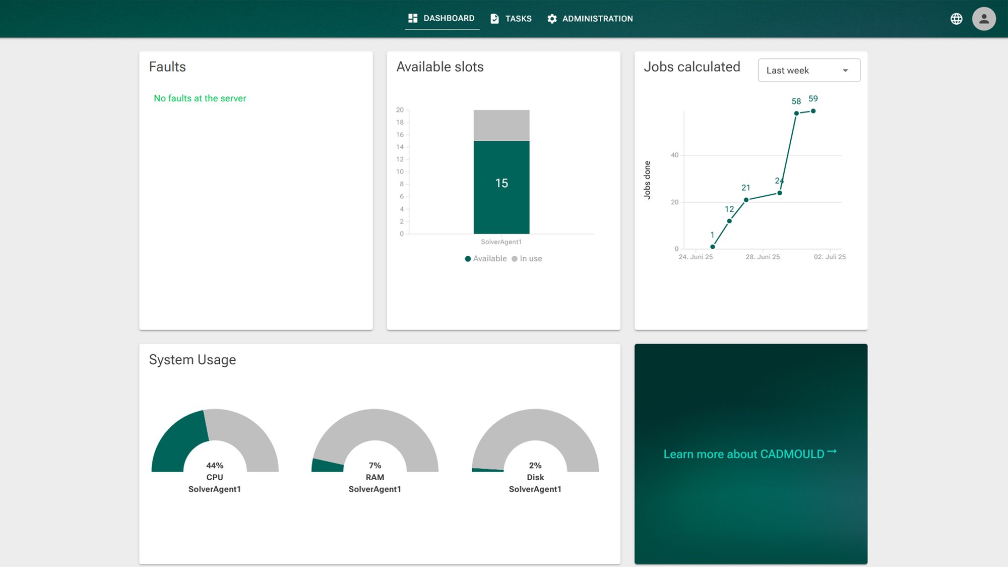 Screenshot showing the simple, intuitive central dashboard of SIMCON’s On-Prem Server solution.