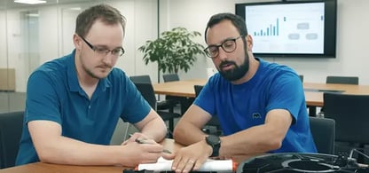 Two engineers brainstorming ideas