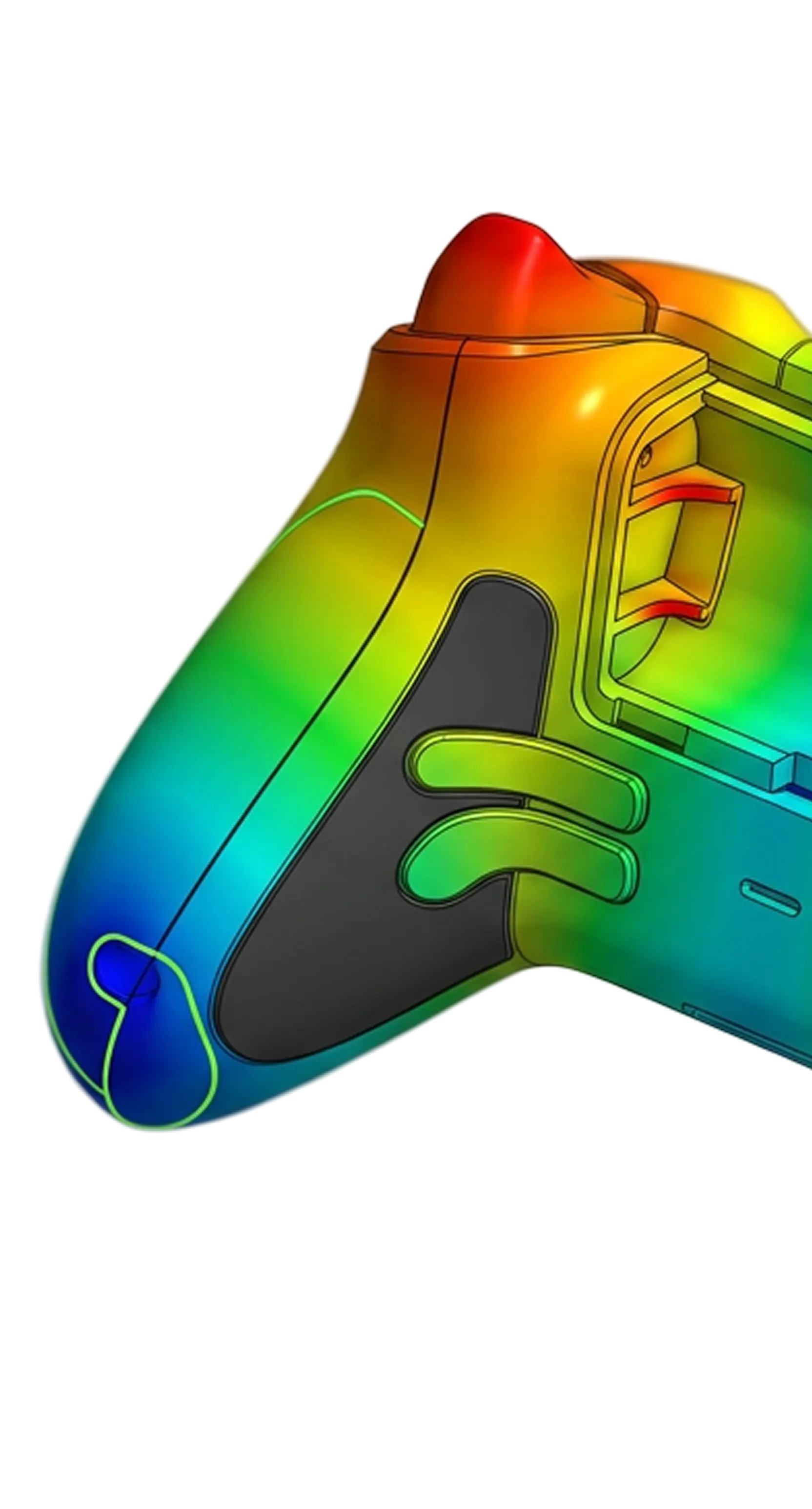 Firefly Isometric 3D illustration of a plastic injection molding fill simulation.